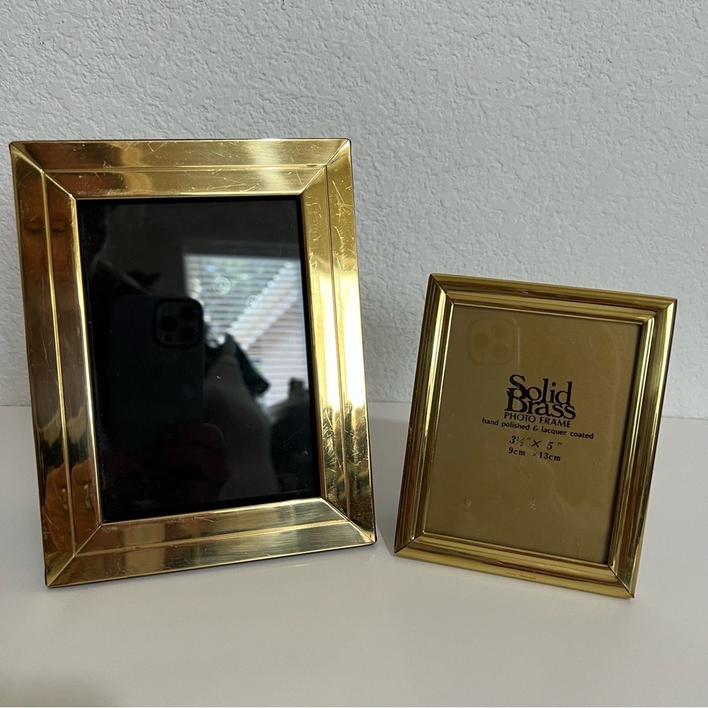 Vintage Solid Brass Set of 2 Photo Frames  Standing Picture Frames